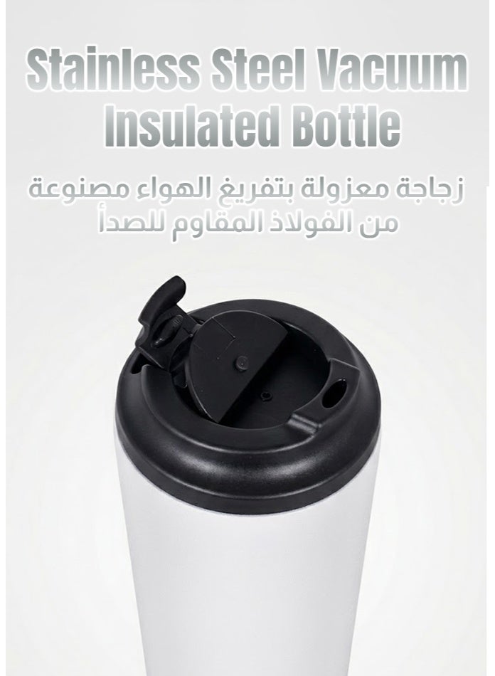 عام كوب قهوة معزول للسفر، سعة ٣٠ مل/١٢ أونصة - كوب من الفولاذ المقاوم للصدأ معزول بتفريغ الهواء، كوب قهوة حراري مزدوج الجدار مع غطاء مانع للتسرب، كوب سفر قابل لإعادة الاستخدام للمشروبات الساخنة والباردة، مناسب للسيارة والمكتب والتنقل والاستخدام اليومي (أبيض) - Image 2
