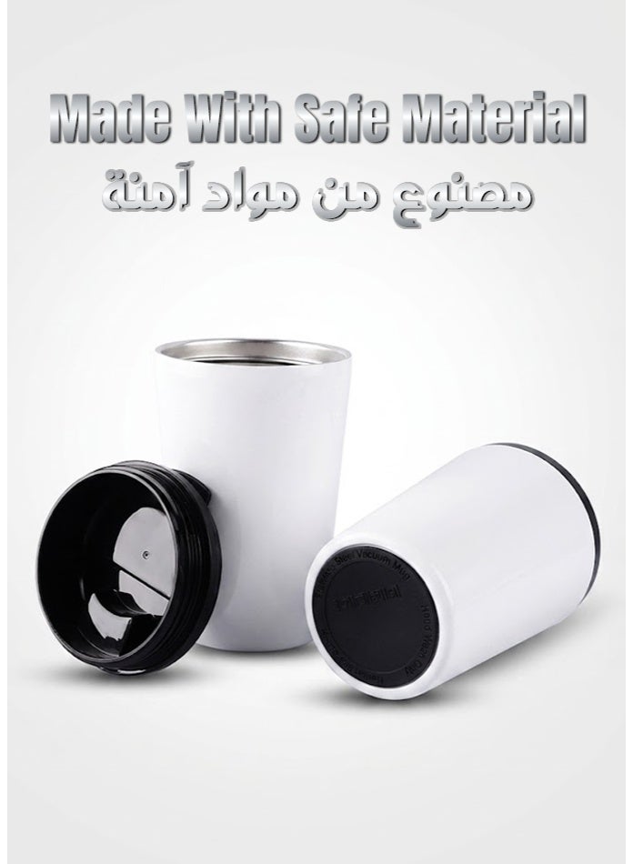 عام كوب قهوة معزول للسفر، سعة ٣٠ مل/١٢ أونصة - كوب من الفولاذ المقاوم للصدأ معزول بتفريغ الهواء، كوب قهوة حراري مزدوج الجدار مع غطاء مانع للتسرب، كوب سفر قابل لإعادة الاستخدام للمشروبات الساخنة والباردة، مناسب للسيارة والمكتب والتنقل والاستخدام اليومي (أبيض) - Image 4
