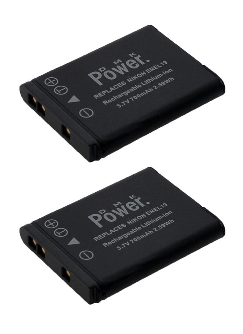 DMK Power - بطارية كاميرا DMK Power 2 x EN-EL19 بسعة 700 مللي أمبير في الساعة متوافقة مع كاميرات Nikon Coolpix S32 S100 S2500 S2600 S2700 وما إلى ذلك - Image 1