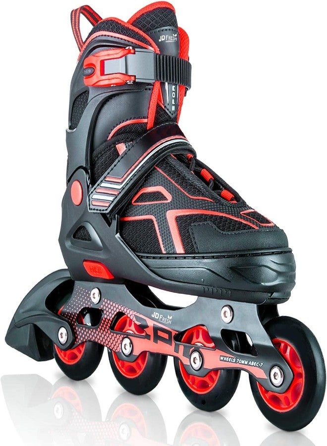 JD Fresh Inline Skates 4 Wheels Skating Shoes for Kids 10 to 14 Years with Necessary Accessories Skating kit and Adjustable Setting Size Liner Skates for Kids Color Red Size Large - Image 1
