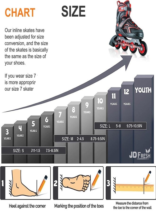 JD Fresh Inline Skates 4 Wheels Skating Shoes for Kids 10 to 14 Years with Necessary Accessories Skating kit and Adjustable Setting Size Liner Skates for Kids Color Red Size Large - Image 5