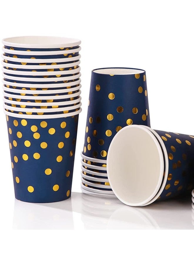 Navy Blue Polka Dot Foil Party Disposable Tableware Set Paper Plate Cups Napkins Table Decorations Party Supplies-Color:Paper Cup * 16  - Image 1