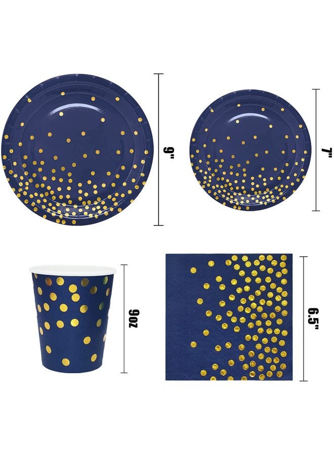 Navy Blue Polka Dot Foil Party Disposable Tableware Set Paper Plate Cups Napkins Table Decorations Party Supplies-Color:Paper Cup * 16  - Image 2