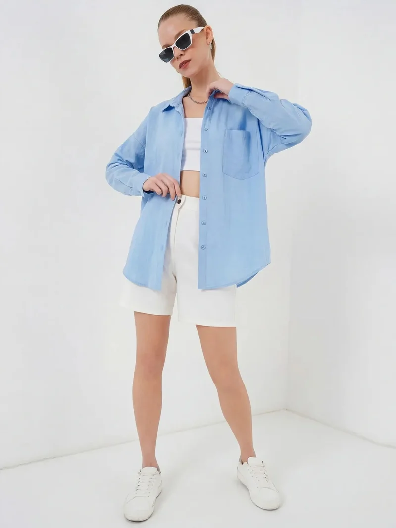 BIG DART BDART Linen Blended Shirt with Button Closure