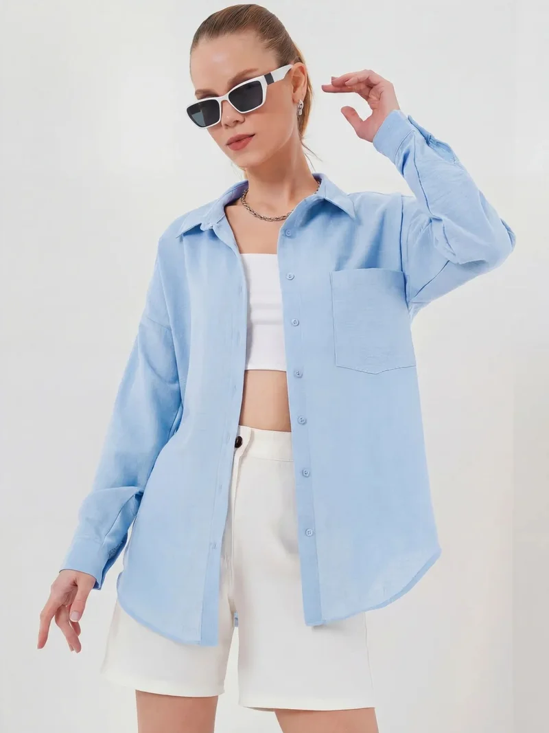 BIG DART BDART Linen Blended Shirt with Button Closure