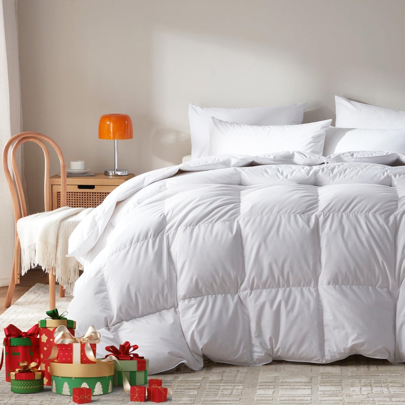 WENERSI Goose Feather Down Fiber Comforter Queen Size,100% Organic Cotton Duvet Insert,All-Season Luxury Duvet Insert with Baffle Box Design, 750+Fill Power Hotel Collection Bedding Comforter - Image 1