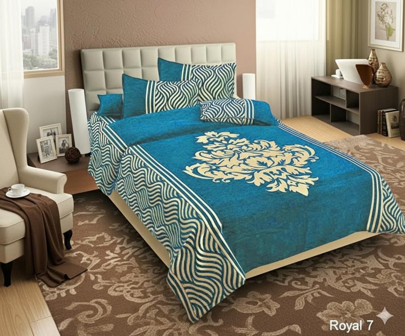 Fresh From Loom Chenille Velvet Floral 500 TC Heavy Bedsheet for Double Bed King Size - 90 x 100 inch Aqua Color with 2 Pillow Covers - Image 2