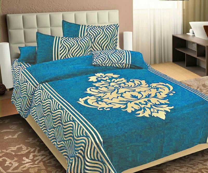 Fresh From Loom Chenille Velvet Floral 500 TC Heavy Bedsheet for Double Bed King Size - 90 x 100 inch Aqua Color with 2 Pillow Covers - Image 5