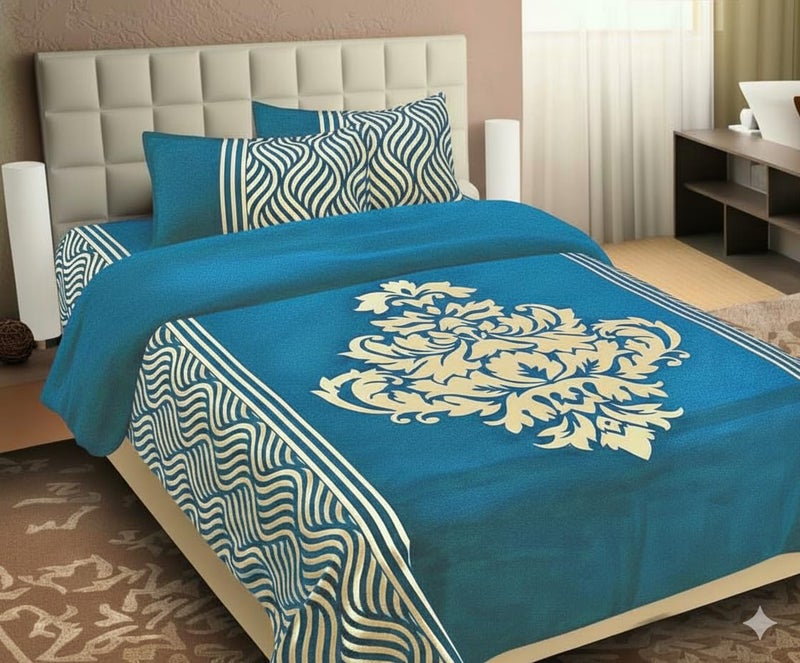 Fresh From Loom Chenille Velvet Floral 500 TC Heavy Bedsheet for Double Bed King Size - 90 x 100 inch Aqua Color with 2 Pillow Covers - Image 4