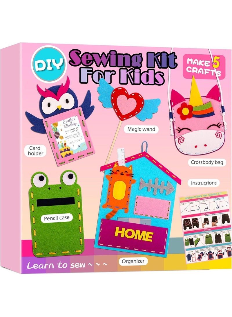 YelaJoy Kids Beginner Sewing Kit,5 DIY Craft Projects,Learn-to-Sew Set for Ages 4-8,Plush Pillow & Embroidery Activity - Image 1