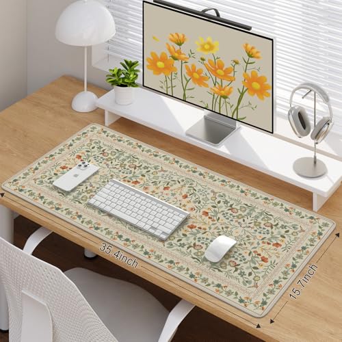 iCasso Desk Mat for Keyboard and Mouse Large Mouse Pad Desk Pad Mat AntiSlip Big Mousepad with Stitched Edges for Computer DesktopBeige - Image 3