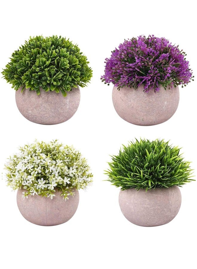 4PCS ARTIFICIAL POTTED PLANTS, MINI FAKE FLOWER AND GRASS IN ROUND POT, SMALL FAUX PLASTIC GREENERY FOR INDOOR HOME DECOR LIVING ROOM BEDROOM DESKTOP BOOKSHELF DECORATION