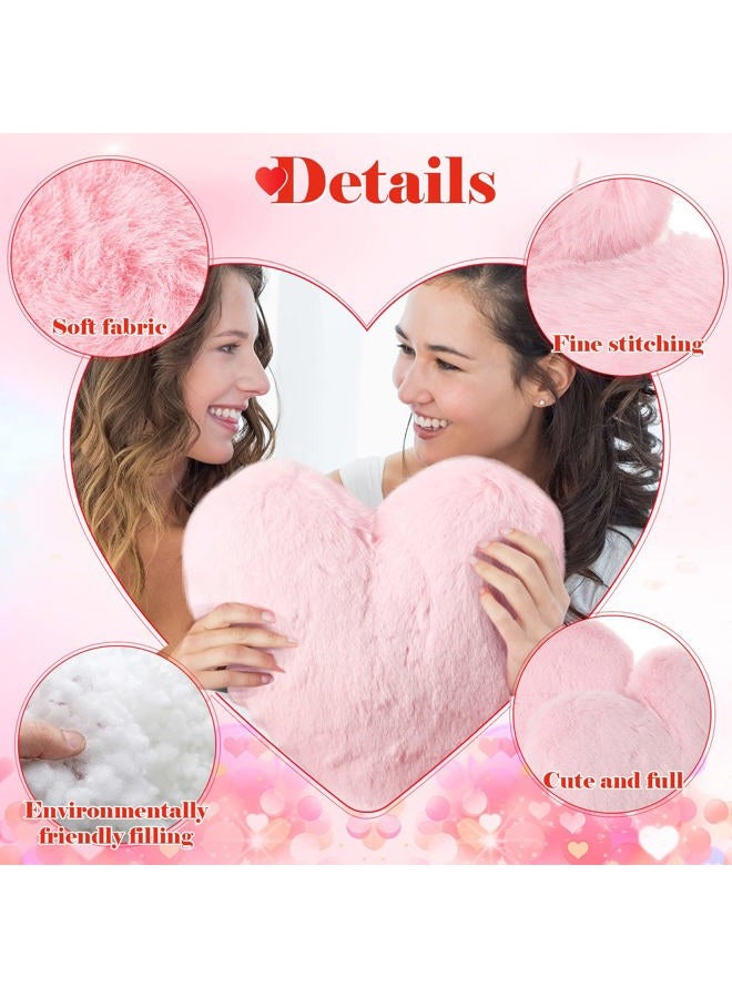 Marsui 2 Pcs Heart Shaped Throw Pillows, Soft Fluffy Faux Fur Decorative Hearts Pillows for Sofa Bed, Cute Heart Themed Gift for Girls Women(Pink,11.81 x 11.02 Inch) - Image 3