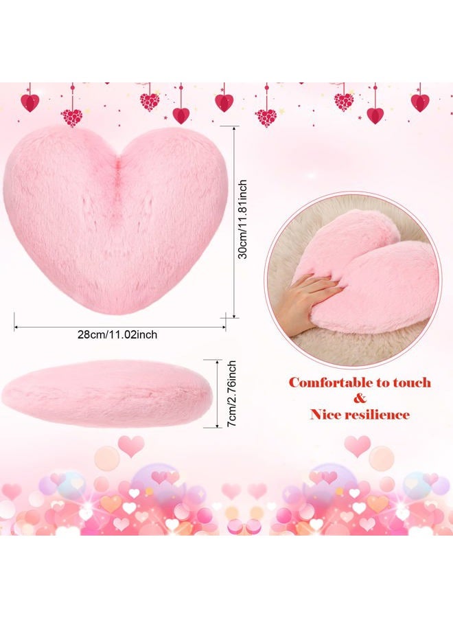 Marsui 2 Pcs Heart Shaped Throw Pillows, Soft Fluffy Faux Fur Decorative Hearts Pillows for Sofa Bed, Cute Heart Themed Gift for Girls Women(Pink,11.81 x 11.02 Inch) - Image 2