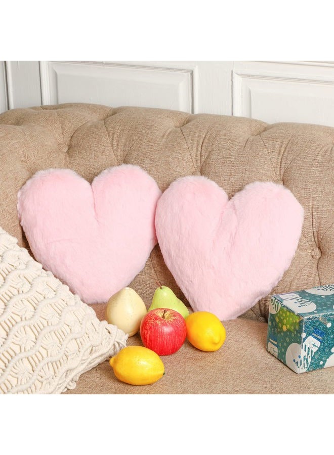 Marsui 2 Pcs Heart Shaped Throw Pillows, Soft Fluffy Faux Fur Decorative Hearts Pillows for Sofa Bed, Cute Heart Themed Gift for Girls Women(Pink,11.81 x 11.02 Inch) - Image 1