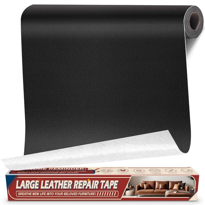 Cahomo Leather Repair Tape Patch, 17" x 79" Self Adhesive Leather Patches for Furniture,Vinyl Repair Kit for Car Seat, Couch, Chairs, Boat Seat, Sofa Black - Image 1