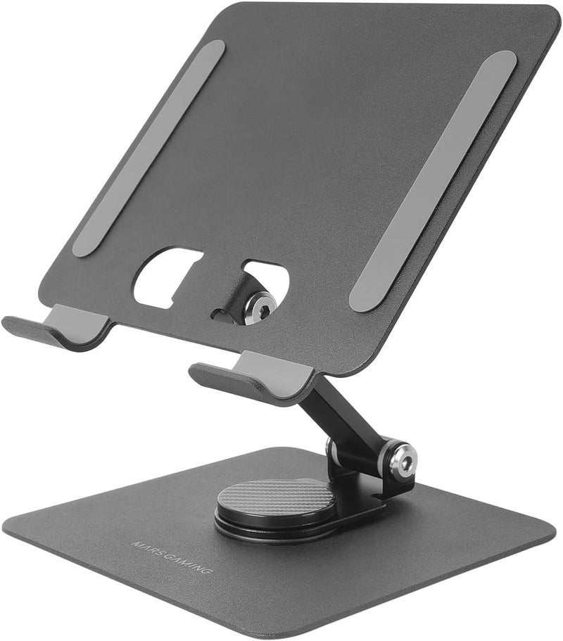 MARS GAMING MA-RST, Tablet and Convertible Stand 2in1 up to 13", Rotatable 360° + Height and Angle Adjustable 180°, Lightweight Steel Foldable Tablet Stand, Anti-Slip, Black - Image 1