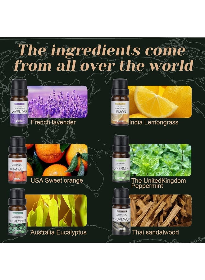 Essential Oils Set, Premium Pure and Natural Oil, for Oil Diffusers, 6 pcs x 10 mL