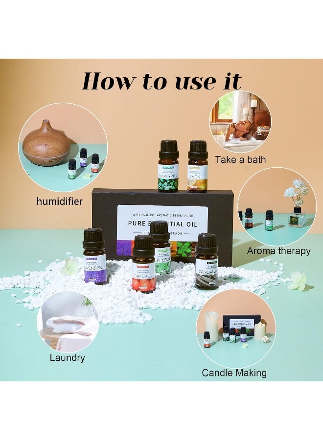 Essential Oils Set, Premium Pure and Natural Oil, for Oil Diffusers, 6 pcs x 10 mL