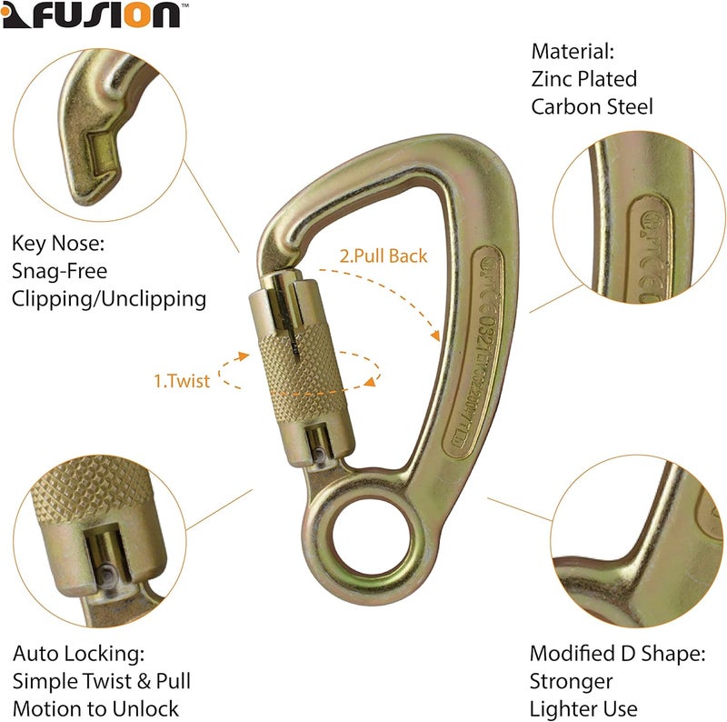 FUSION Auto Locking Carabiner 45KN - Climb® Liberty - Professional Rock Climbing Carabiner - Heavy Duty Steel Clip - Auto Locking Carabiner for Climbing, Rappelling, D Shaped - UIAA ANSI Compliant - Image 3