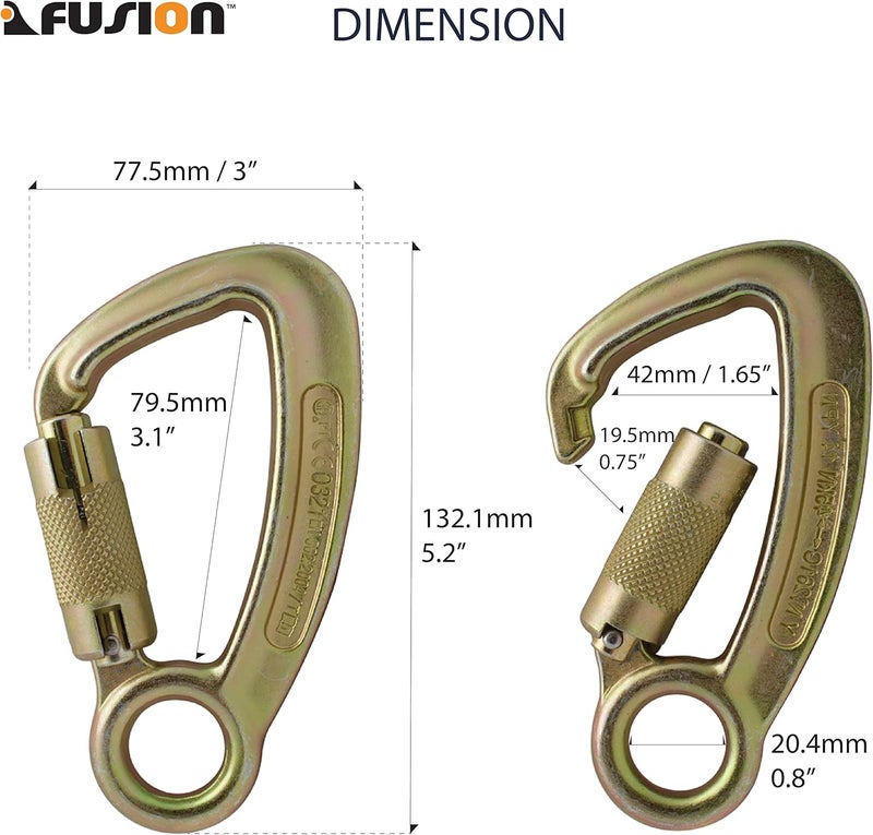 FUSION Auto Locking Carabiner 45KN - Climb® Liberty - Professional Rock Climbing Carabiner - Heavy Duty Steel Clip - Auto Locking Carabiner for Climbing, Rappelling, D Shaped - UIAA ANSI Compliant - Image 2