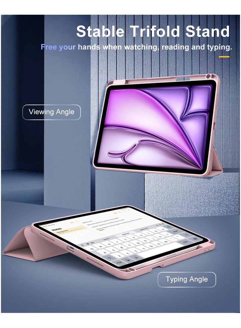 DUSALA Case for iPad Air 11 Inch (M3/M2-2025/2024) with Pencil Holder, iPad Air 5th/4th Generation Case (2022/2020) 10.9 Inch, Slim Protective Cover with Clear Back, Auto Wake/Sleep, (Pink) - Image 4