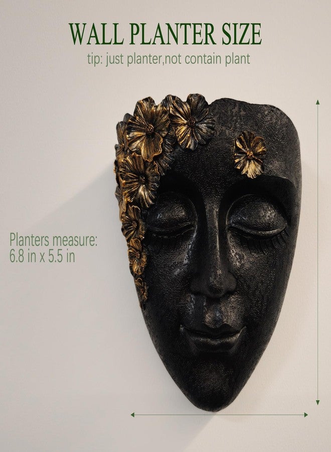 KOXHERO Face Shape Wall Planter Elegant Black Resin Wall-Mounted Head Pot with Drainage Hole Unique Small Vase Holder for Flower,Succulents, Hanging Plants for Plant Lovers - Image 2