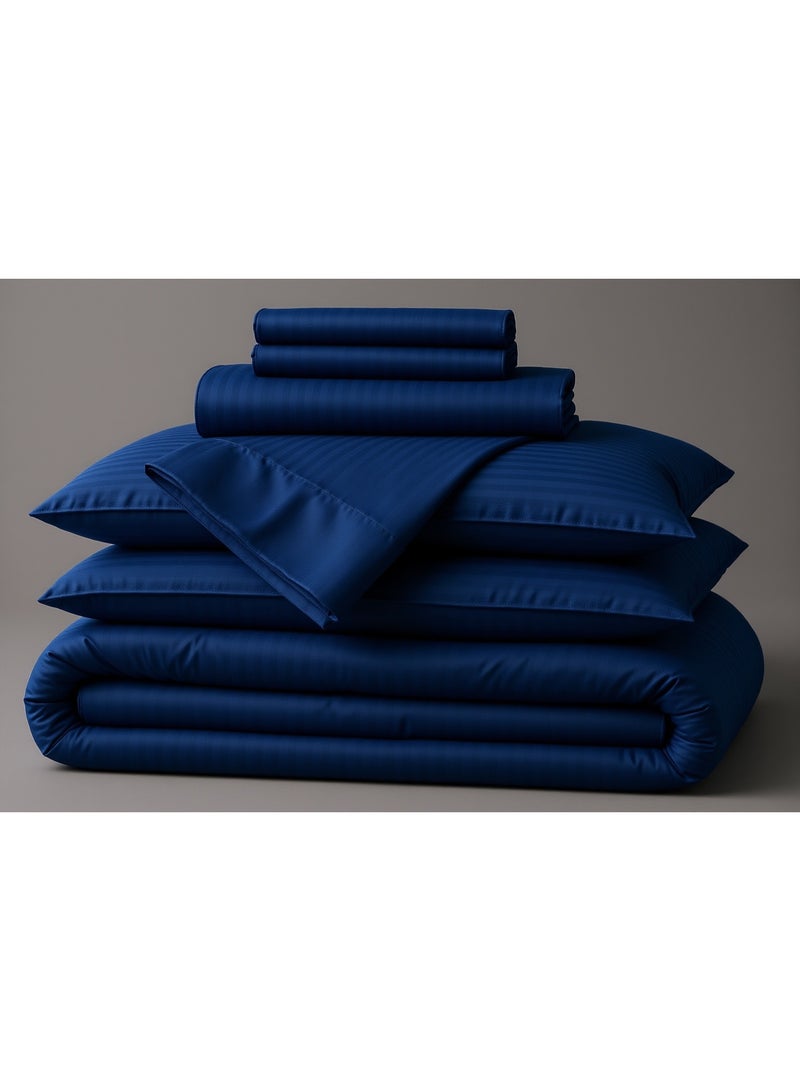 My Cotton Luxury Striped Navy Blue Duvet Cover Set 6 Pieces King Size 220×240 cm – Ultra Soft Microfiber Bedding Set with Fitted Sheet 180×200 cm & 4 Pillowcases, Breathable, Wrinkle Resistant, Hotel Quality - Image 2