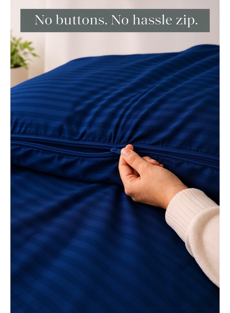 My Cotton Luxury Striped Navy Blue Duvet Cover Set 6 Pieces King Size 220×240 cm – Ultra Soft Microfiber Bedding Set with Fitted Sheet 180×200 cm & 4 Pillowcases, Breathable, Wrinkle Resistant, Hotel Quality - Image 3