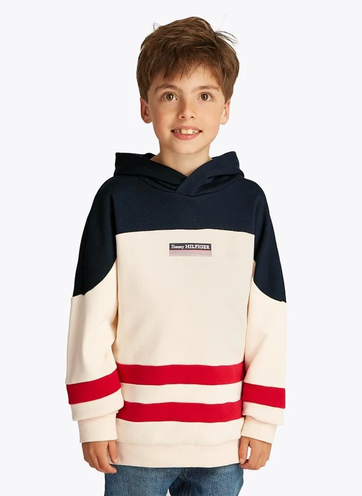 تومي هيلفيغر Kids Monotype Strip Colourblock Hoodie