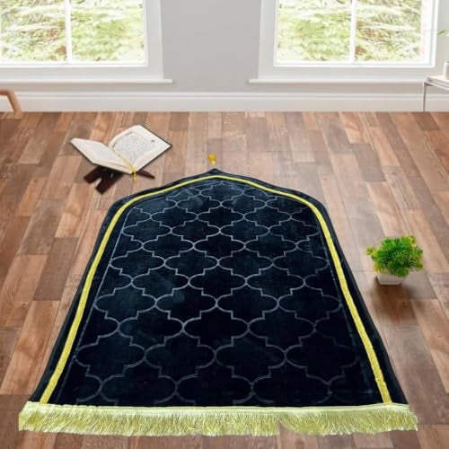 KETOSTICS® Velvet Prayer Mat 44x28 inch Musalla Janamaz for Namaz Muslim Brown (Black) - Image 1