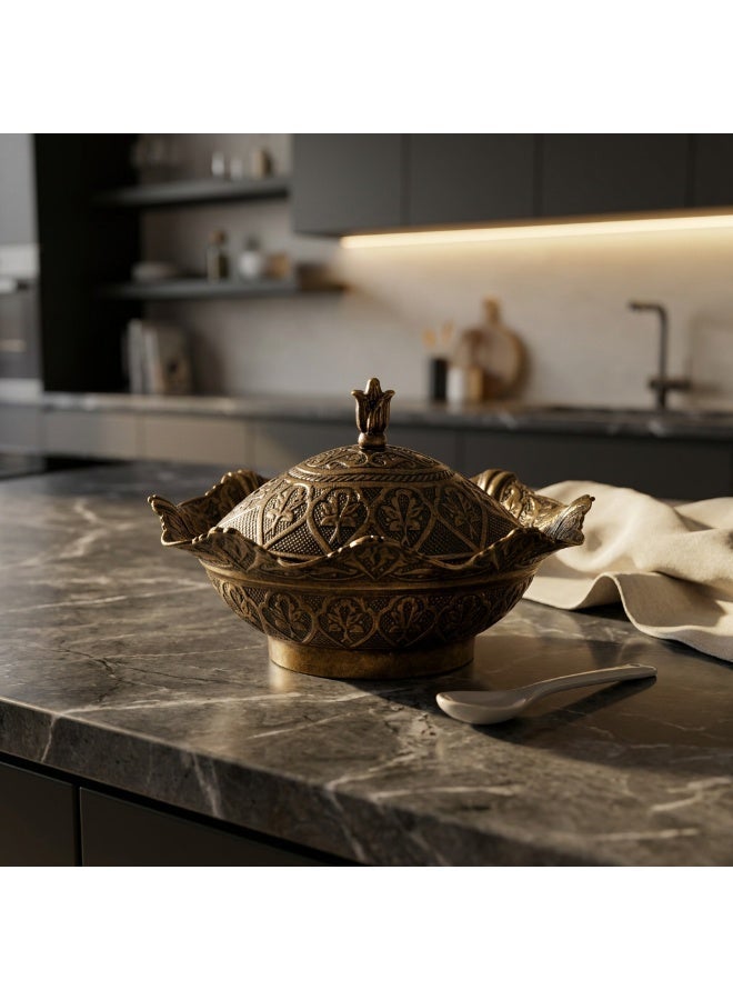 سكرية نحاس بالطراز العثماني مع غطاء - لون برونزي ساحر وتصميم أنيق، صناعة تركية - Image 3