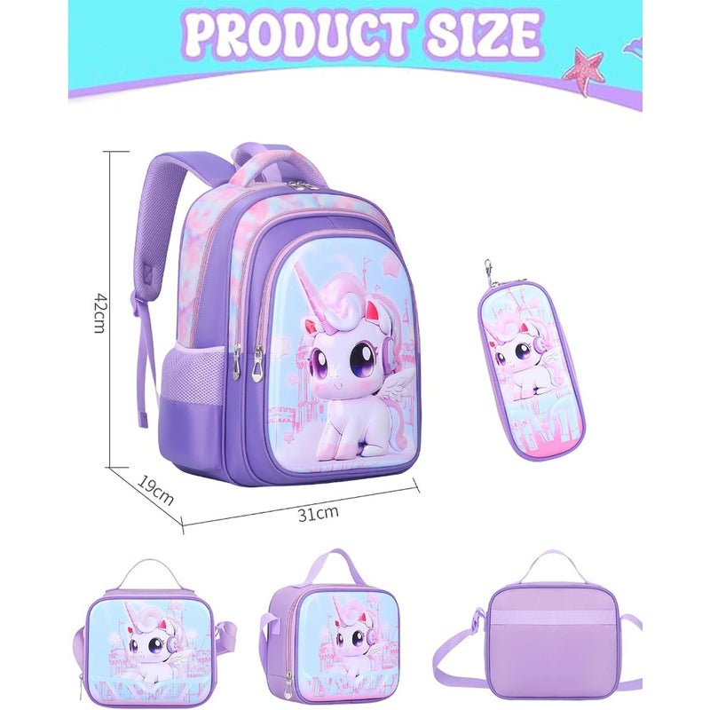 Rolling Backpack Luggage with Wheels, Unisex Child Toddler Unicorn Roller School Bag with Pencil Case, Lunch Bag, Girls Boys Bookbag Travel Suitcase - Image 3