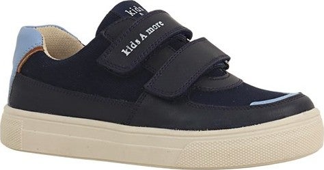Kids A More Honor Pu Leather Linen Boy Velcro Shoes Navy Blue - Image 1