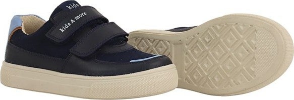 Kids A More Honor Pu Leather Linen Boy Velcro Shoes Navy Blue - Image 5
