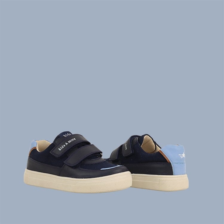 Kids A More Honor Pu Leather Linen Boy Velcro Shoes Navy Blue - Image 2