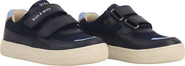 Kids A More Honor Pu Leather Linen Boy Velcro Shoes Navy Blue - Image 3