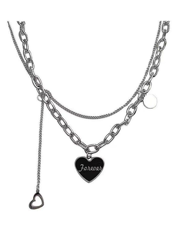 Goolsky قلادة قلب أسود وحرف مزدوجة الطبقة - سلسلة عظمة الترقوة بأسلوب الهيب هوب البسيط، إكسسوار شوارع مستقل رائع - Image 1