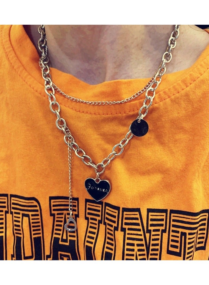 Goolsky قلادة قلب أسود وحرف مزدوجة الطبقة - سلسلة عظمة الترقوة بأسلوب الهيب هوب البسيط، إكسسوار شوارع مستقل رائع - Image 2