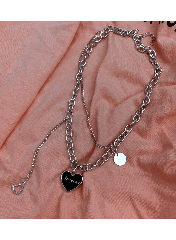 Goolsky قلادة قلب أسود وحرف مزدوجة الطبقة - سلسلة عظمة الترقوة بأسلوب الهيب هوب البسيط، إكسسوار شوارع مستقل رائع - Image 3
