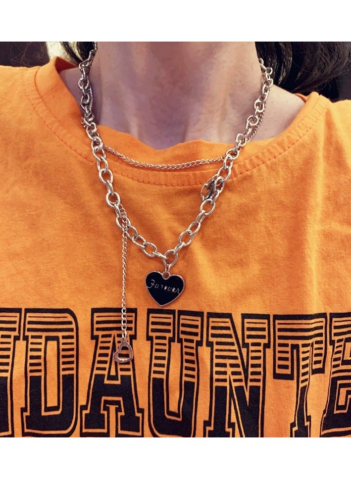 Goolsky قلادة قلب أسود وحرف مزدوجة الطبقة - سلسلة عظمة الترقوة بأسلوب الهيب هوب البسيط، إكسسوار شوارع مستقل رائع - Image 4