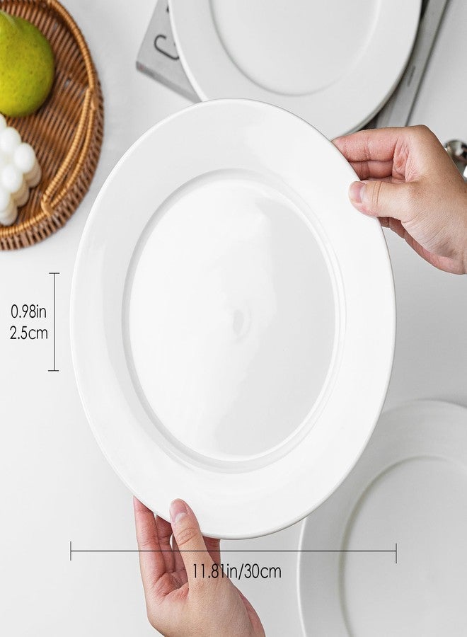 YALONG White Ceramic Dinner Plates Set of 4, 12 Inch Large Porcelain Dinner Plates for Salad, Pasta, and Steak – Microwave and Dishwasher Safe Dinnerware - Image 2