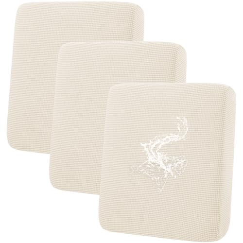 hyha Waterproof Couch Cushion Covers for Pets Non Slip Sofa Seat Cover for Dogs Washable Soft Thick Stretch Jacquard Fabric Sofa Slipcovers with Elastic Bottom 3 Pieces Light Beige - Image 1