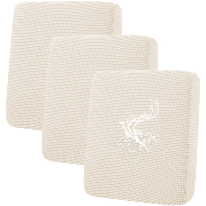 hyha Waterproof Couch Cushion Covers for Pets Non Slip Sofa Seat Cover for Dogs Washable Soft Thick Stretch Jacquard Fabric Sofa Slipcovers with Elastic Bottom 3 Pieces Light Beige - Image 2