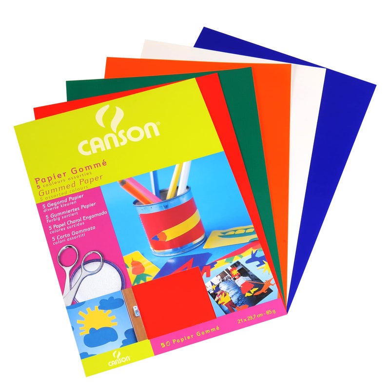 Canson A4 Gummed Paper - Assorted Colours (Pack of 5 Sheets) - Image 1