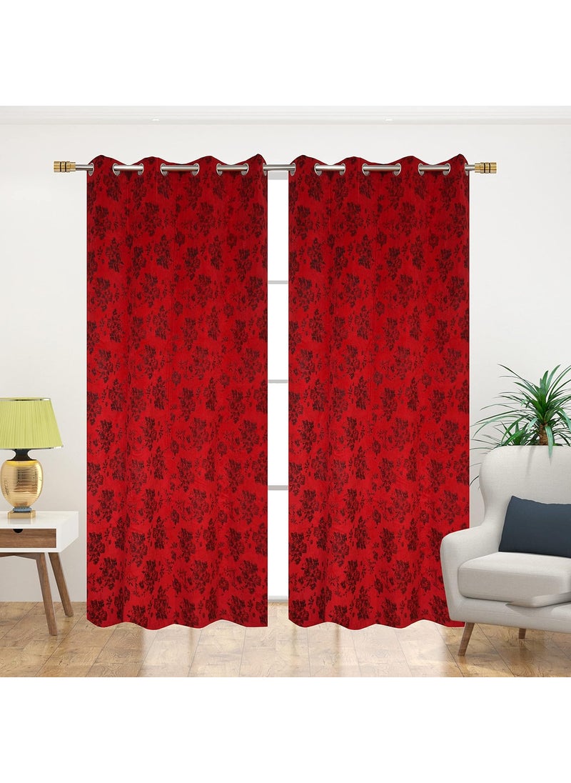 Kiara Creations Kiara Creations 2 Piece Velvet Floral Room Darkening Curtains for Door 7 Feet Maroon No of Curtains 2 Maroon Door 7 Feet  - Image 4