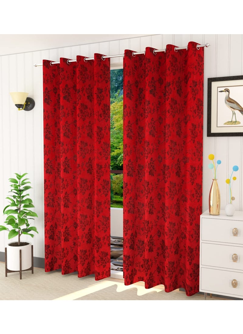 Kiara Creations Kiara Creations 2 Piece Velvet Floral Room Darkening Curtains for Door 7 Feet Maroon No of Curtains 2 Maroon Door 7 Feet  - Image 2