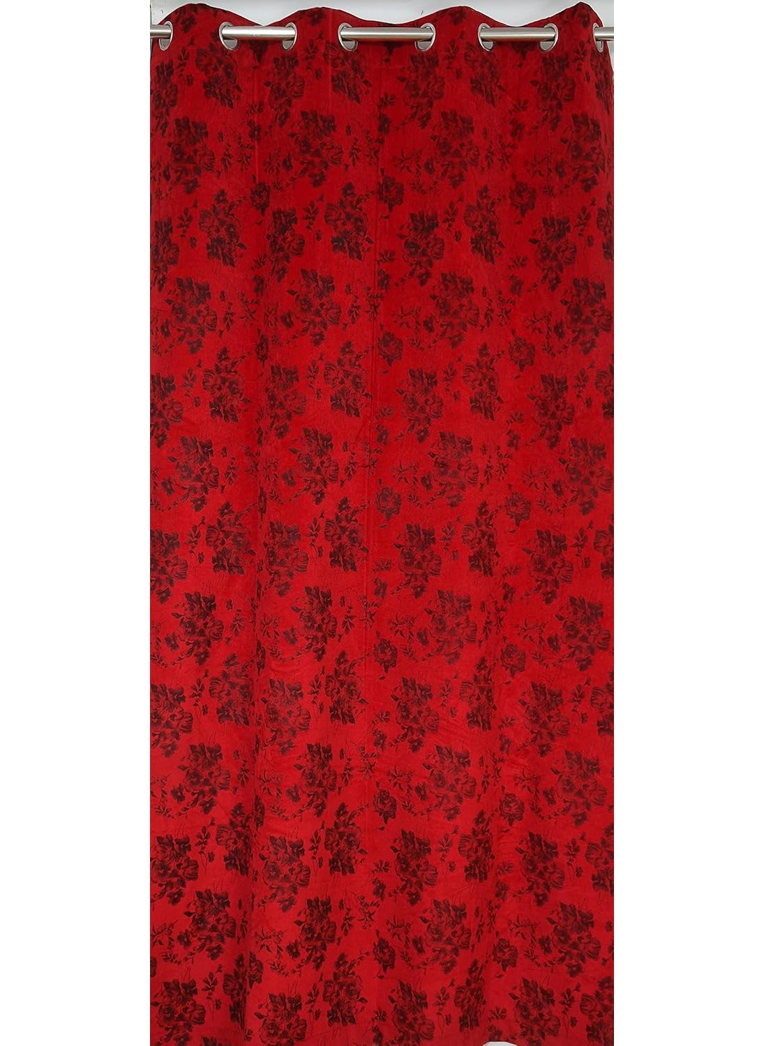 Kiara Creations Kiara Creations 2 Piece Velvet Floral Room Darkening Curtains for Door 7 Feet Maroon No of Curtains 2 Maroon Door 7 Feet  - Image 5