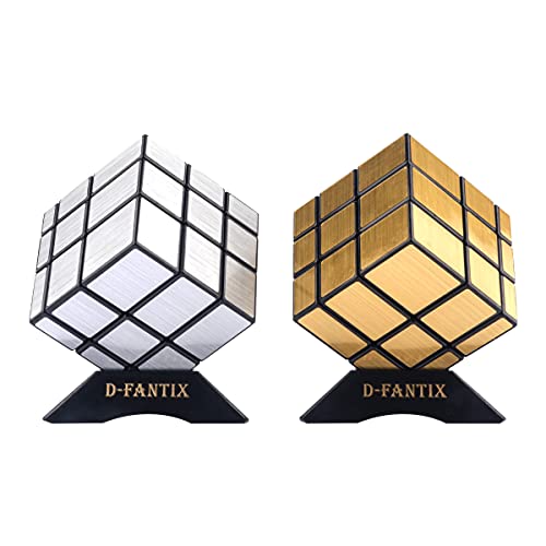 D-FantiX DFantiX 2 Pack Mirror Cube 3x3x3 with Display Stand Gold Silver Mirror Blocks Shiny Metallic Speed Cube Adult Fidget Toys Birthday Gifts for Teen Boys Girls 121416 Kids Easter Basket Stuffers - Image 1