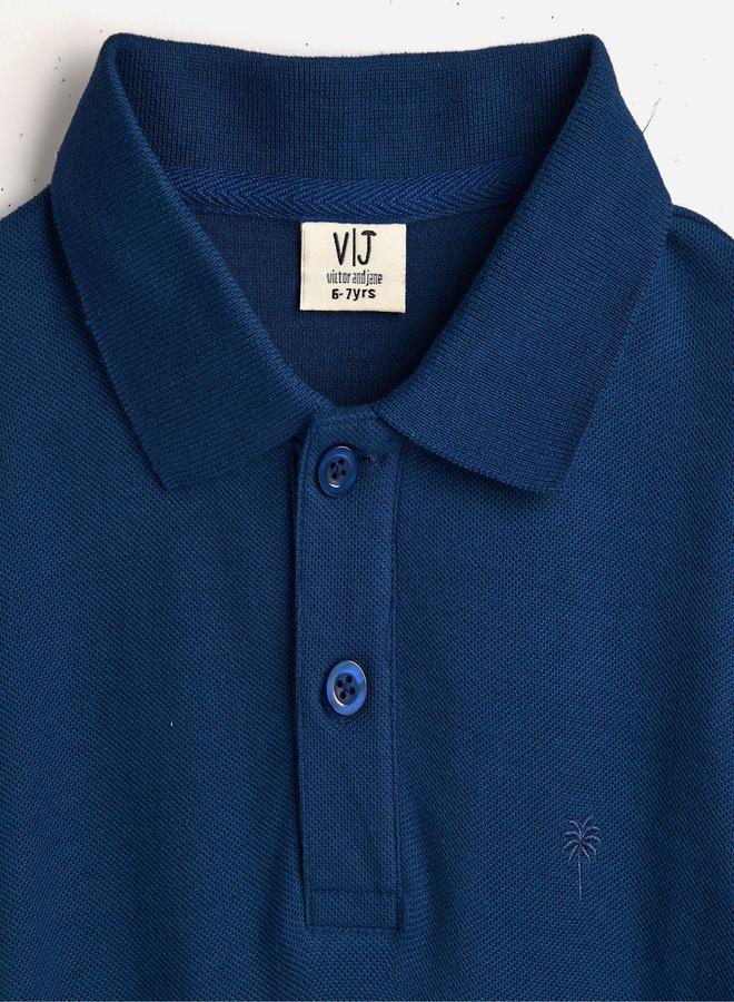 فكتور اند جين تيشيرت بولو سادة أزرق داكن بأكمام قصيرة للأولاد من فيكتور آند جين - Image 4